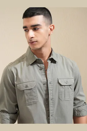 Ketch Men Spread Collar Solid Cotton Slim Fit Casual Shirt
