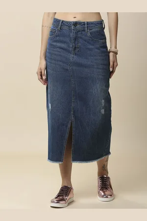 Chemistry Denim Front Slit Midi Skirt