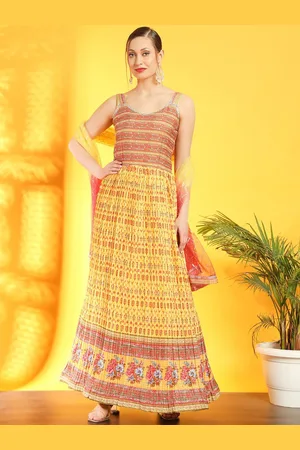 Chhabra 555 Printed Pleated Ethnic Dresses With Embroidered Dupatta
