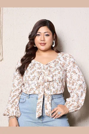 Berrylush Floral Print Puff Sleeve Crop Top
