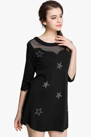 JC Collection Women Black & Silver Embellished Mini A-Line Dress