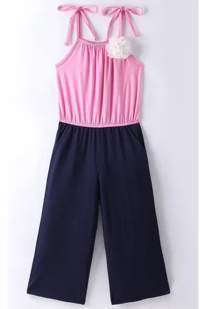 CrayonFlakes Girls Cotton Shoulder Straps Knit Basic Jumpsuit