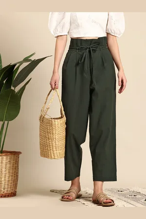 Mast & Harbour Pure Cotton Women High-Rise Pleated Trousers