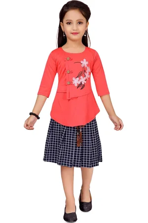BAESD Girls Printed Pure Cotton Top With Skirt