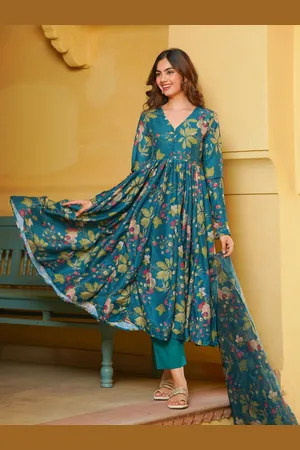 Ambraee Floral Printed Anarkali Kurta with Trousers & Dupatta
