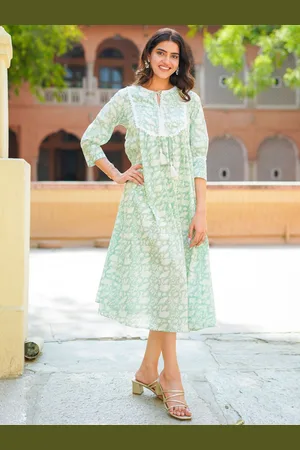 Ambraee Printed A-Line Midi Dress