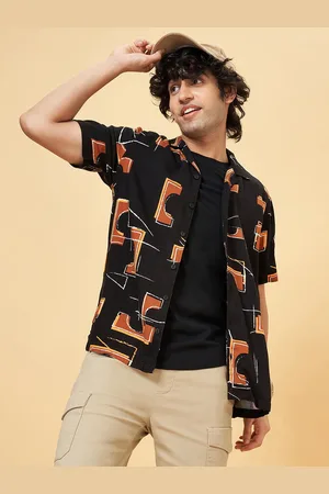 PEOPLE Men Graphic Printed Slim Fit Opaque Casual Shirt