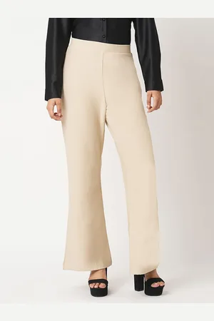 Globus Beige Women Mid-Rise Stretchable Wide Flared Fit Treggings