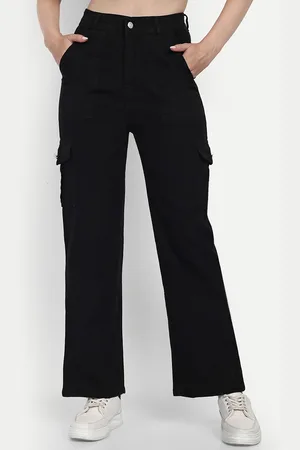 Broadstar Women Smart High- Rise Stretchable Denim Cargo Jeans