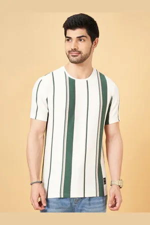 PEOPLE Men Striped V-Neck Raw Edge Slim Fit T-shirt