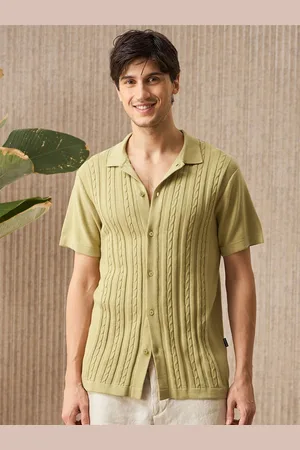 Beyoung Men Spread Collar Textured Striped Cotton Relaxed Fit Casual Shirt