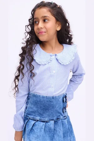 Bombay High Girls Standard Peter Pan Collar Vertical Striped Casual Shirt