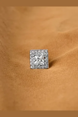 CLARA Men Solitaire 925 Sterling Silver Rhodium-Plated CZ Studded Square Studs Earrings