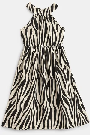 HERE&NOW Girls Printed Halter Neck Fit & Flare Dress