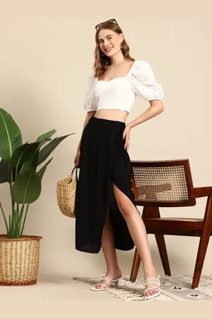 Mast & Harbour Pleated Slit Midi Wrap Skirt