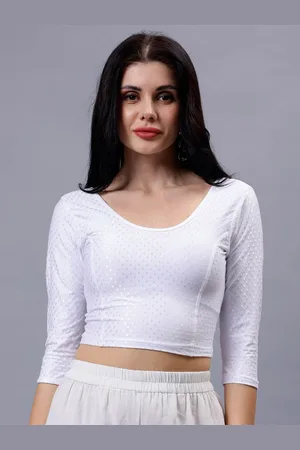 PLUS SIZE Women Woven Design Round Neck Full Sleeves Cotton Saree Blouse