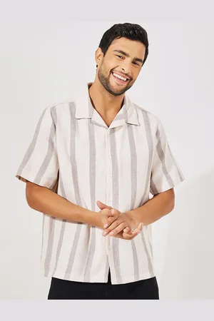 Styli Men Striped Cuban Collar Cotton Relaxed Fit Casual Shirt