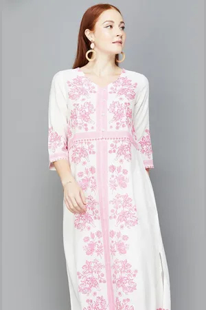 Colour Me By Melange V Neck Floral Printed Cotton Straight Kurta