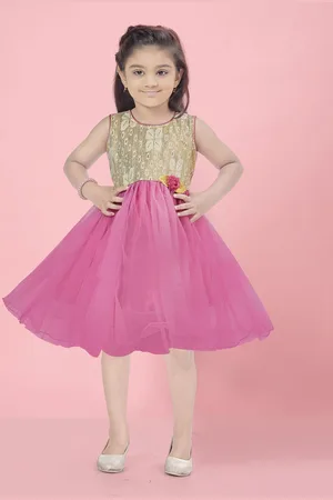 BAESD Girls Floral Round Neck Sleeveless Net Fit & Flare Dress