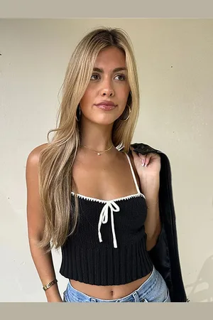 LULU & SKY Women Self Design Striped Crop Top