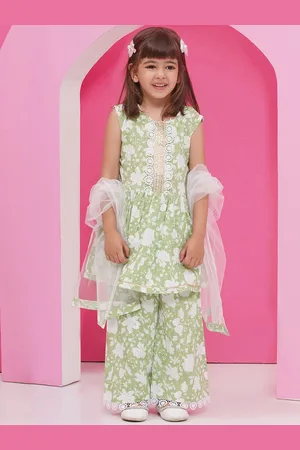AJ DEZINES Girls Floral Printed Pure Cotton A-Line Kurta with Palazzo & Dupatta