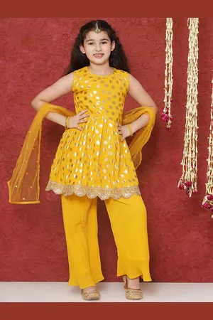 AJ DEZINES Girls Ethnic Motifs Printed Regular Gotta Patti Kurta With Palazzos & Dupatta
