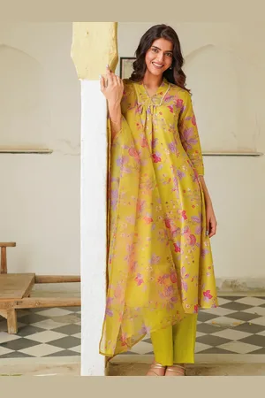 Ambraee Floral Printed A-Line Kurta with Trousers & Dupatta