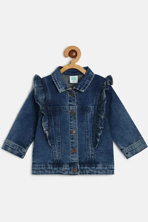 MINI KLUB Girls Washed Denim Jacket with Patchwork
