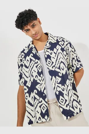 Styli Men Cuban Collar Abstract Printed Abstract Cotton Relaxed Fit Casual Shirt