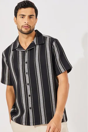 Styli Men Striped Cuban Collar Cotton Relaxed Fit Casual Shirt