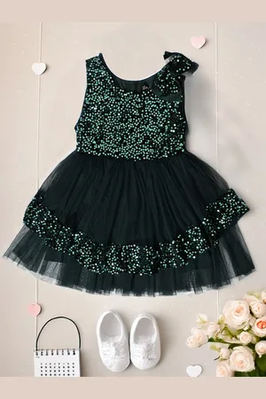 Bella Moda Girls Sequence Round Neck Sleeveless Fit & Flare Knee Length Dress