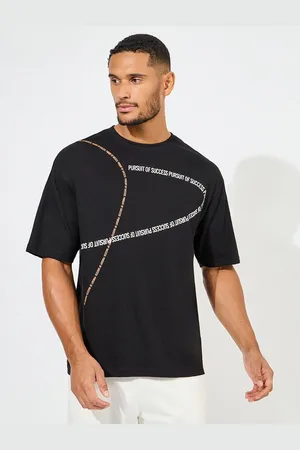 Styli Men Typography Printed Round Neck Oversized Pure Cotton T-shirt