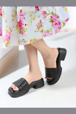 Mast & Harbour Black Textured Open Toe Platform Heels
