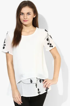 JC Collection Women White Solid Semi-Sheer A-Line Layered Top