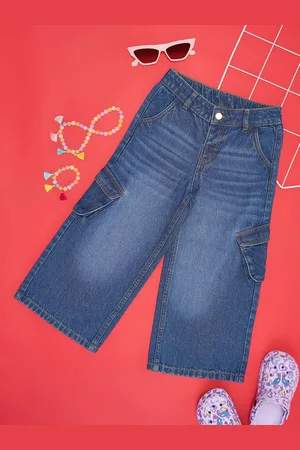 Pantaloons Girls Cropped Flared Low Distress Mid-Rise Light Fade Jeans