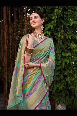 Kalini Women Silk Blend Woven Banarasi Saree With Blouse Piece