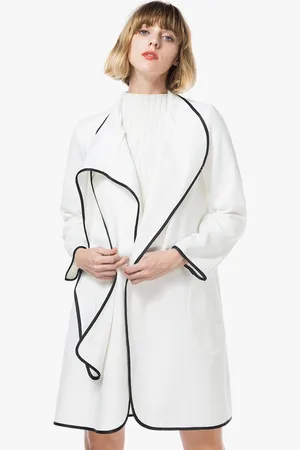 JC Collection Women White Solid Longline Open Front Jacket