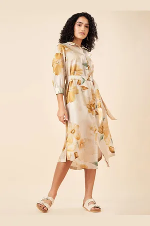 Pantaloons Floral Printed Puff Sleeve A-Line Midi Dress