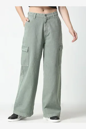 HJ HASASI Women Wide Leg High-Rise Low Distressed Jeans