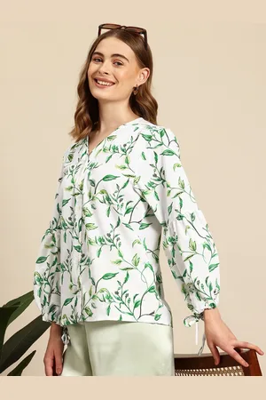 Mast & Harbour Floral Print Puff Sleeve with Tie-Up Detail Shirt Style Top