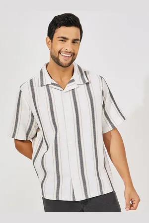 Styli Men Striped Cuban Collar Cotton Relaxed Fit Casual Shirt