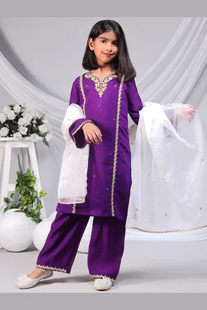 misbis Girls Floral Embroidered Regular Thread Work Kurti with Palazzos & With Dupatta