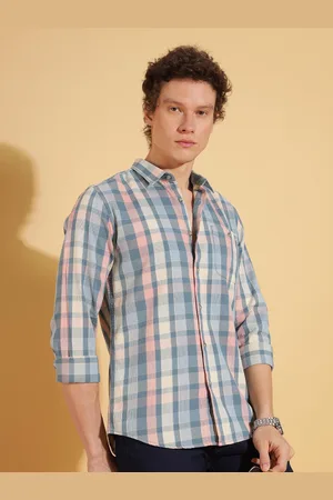 HERE&NOW Men Tartan Checks Spread Collar Cotton Pocket Slim Fit Casual Shirt