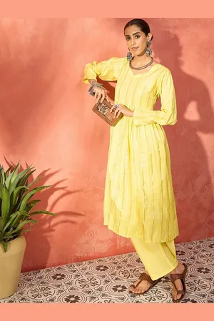 InWeave Sweetheart Neck Printed Regular Anarkali Kurta with Palazzos
