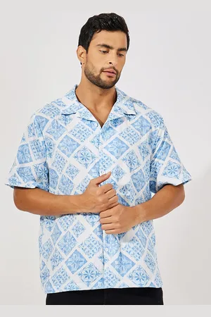 Styli Men Floral Printed Cuban Collar Cotton Relaxed Fit Casual Shirt