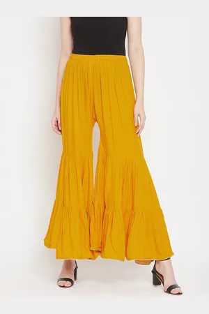 Castle Women Mustard Yellow Solid Tiered Flared Sharara