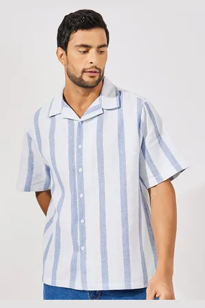 Styli Men Striped Cuban Collar Cotton Relaxed Fit Casual Shirt