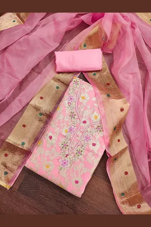 MANVAA Ethnic Motifs Woven Design Beads and Stones Unstitched Dress Material