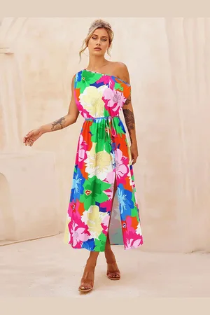 LULU & SKY Women Floral Printed Off-Shoulder Fit & Flare Midi Dress