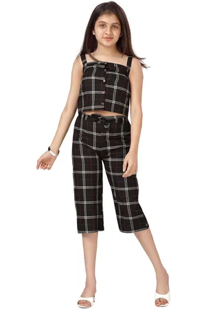 BAESD Girls Checked Pure Cotton Top with Capris